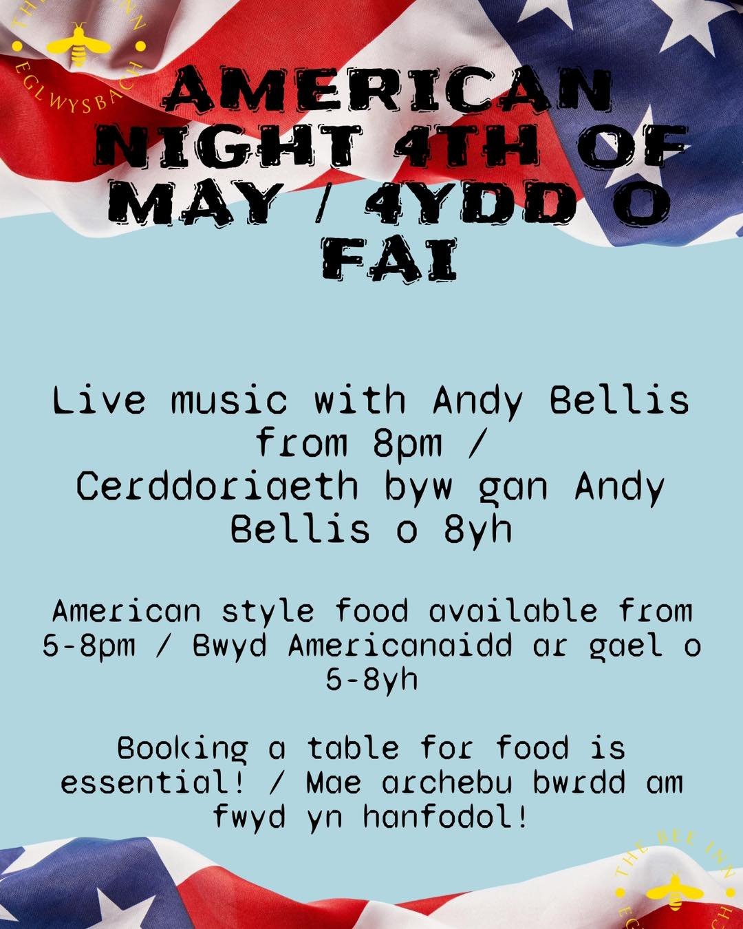 🇺🇸 American style food night followed by live music from Andy Bellis - THIS SATURDAY 🎶 

Only a couple of tables left for food so get in touch to book!