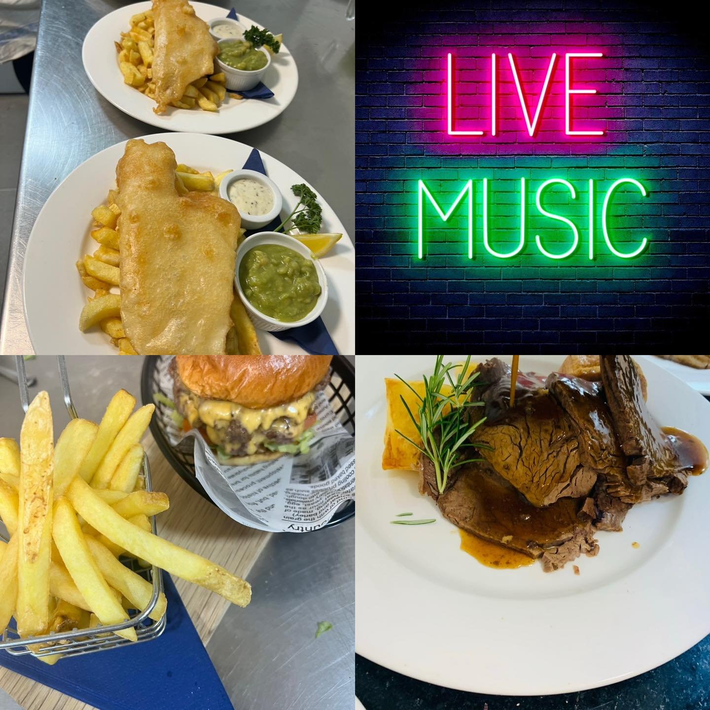 This weekend at The Bee 🐝 

Tonight - Fish Fryday. Still a couple of tables and takeaways left for this evening. Get in touch to book! 

Saturday - American style food night followed by LIVE MUSIC from Andy Bellis! 

Sunday - Traditional Sunday lunc