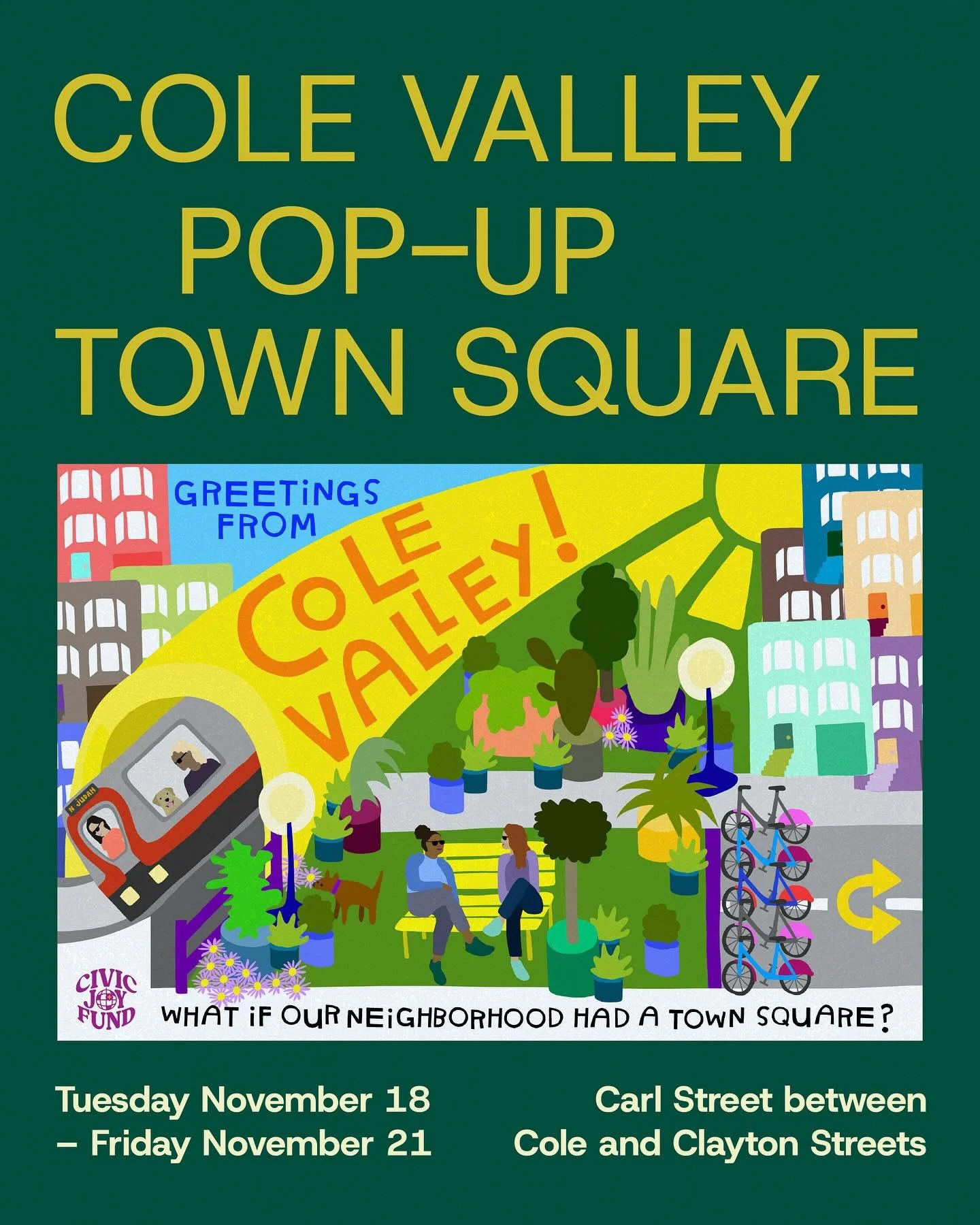 The Cole Valley Pop-Up Town Square is back this week (and maybe even longer term??)👀🌿Come on out and let us know how you feel about the space, any and all feedback helps shape this corner of the neighborhood🗣️

Join us for a soft opening with musi