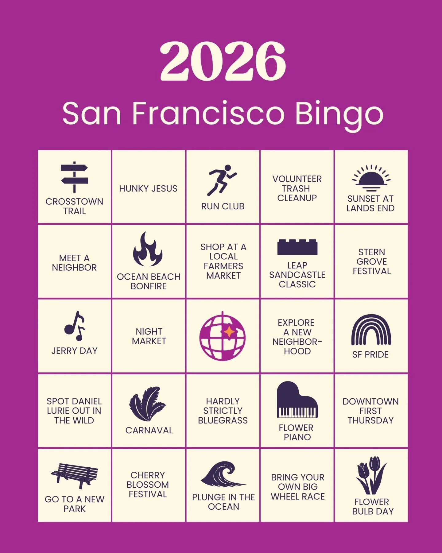 In 2026 we&rsquo;re exploring our city, meeting our neighbors, and checking out all the incredible FREE events San Francisco has to offer🌁🙌 

Screenshot this post and cross things off throughout the year✔️ 

Psst the first night market of the year 