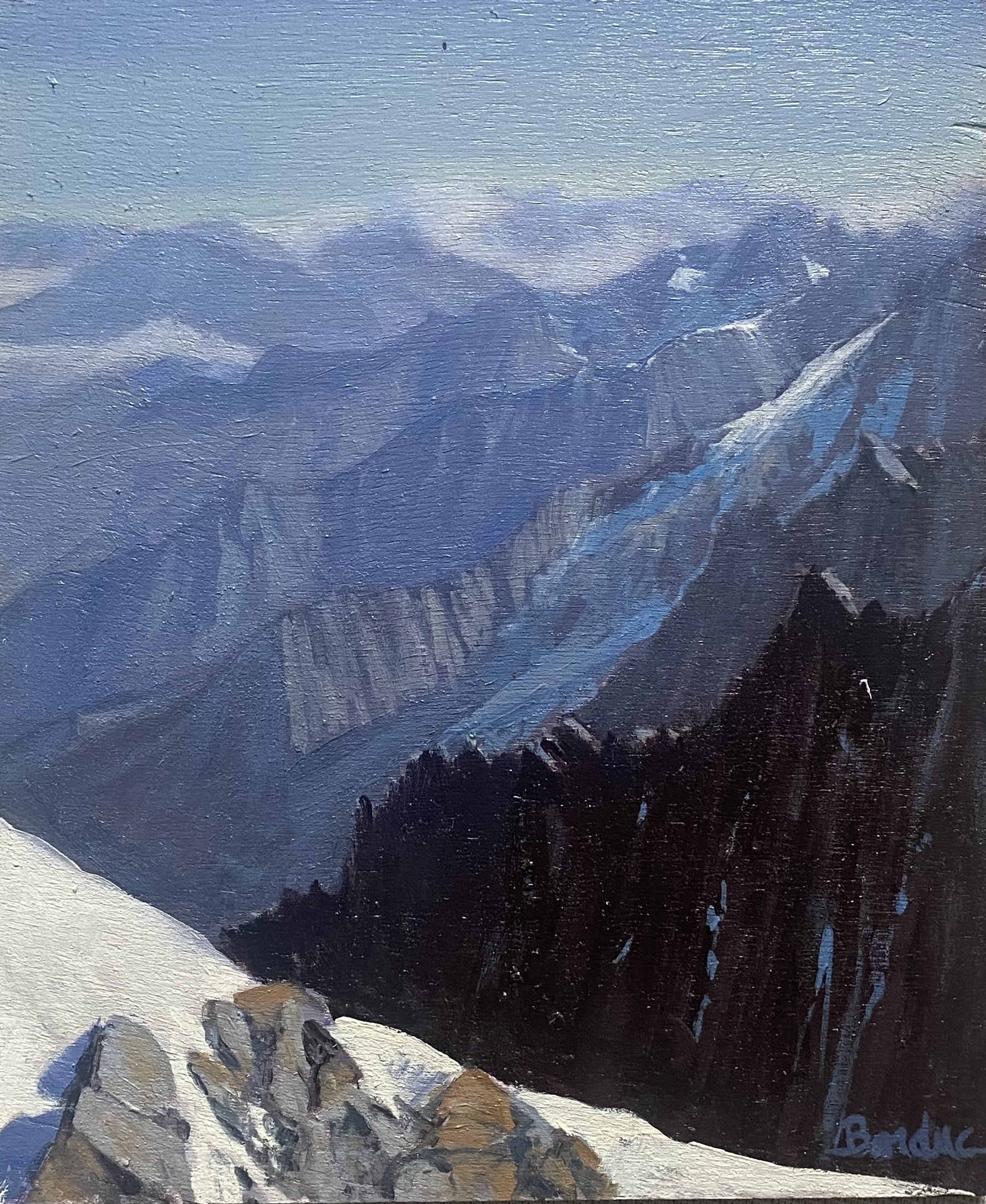 Atmosphere de lumiere sur les Aiguilles. 22 x 27cm