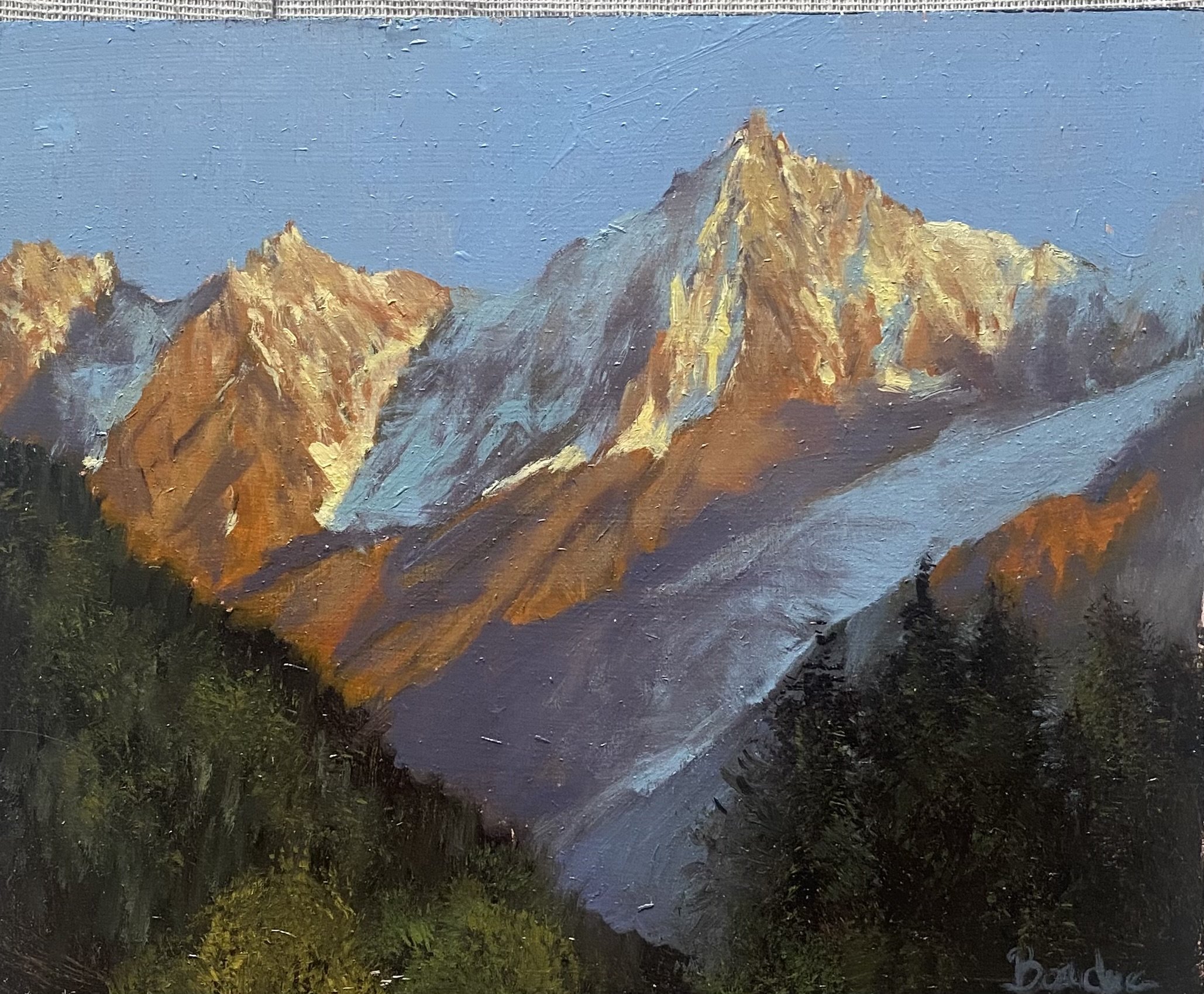 Lumiere du soir sur l'aiguille du Midi. 22 x 27cm