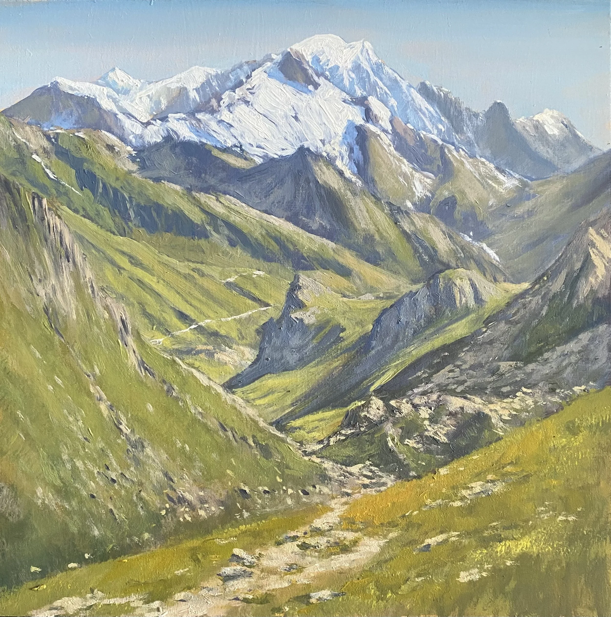 Vue sur le massif du Mont Blanc depuis le Joly. 30 x 30cm