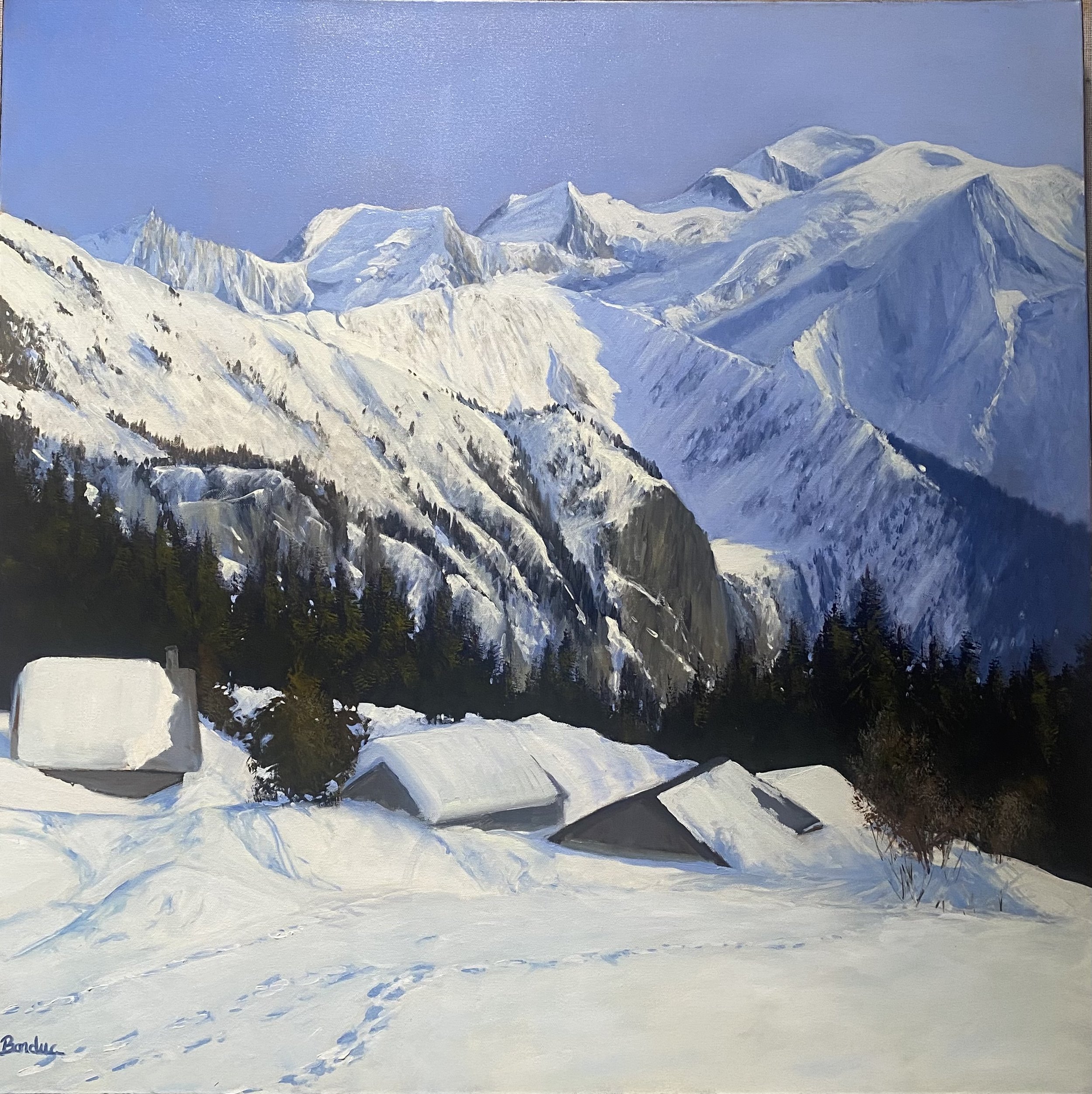 Lumiere du jour sur. les chalets d'Hayeres. 80 x 80cm Sold
