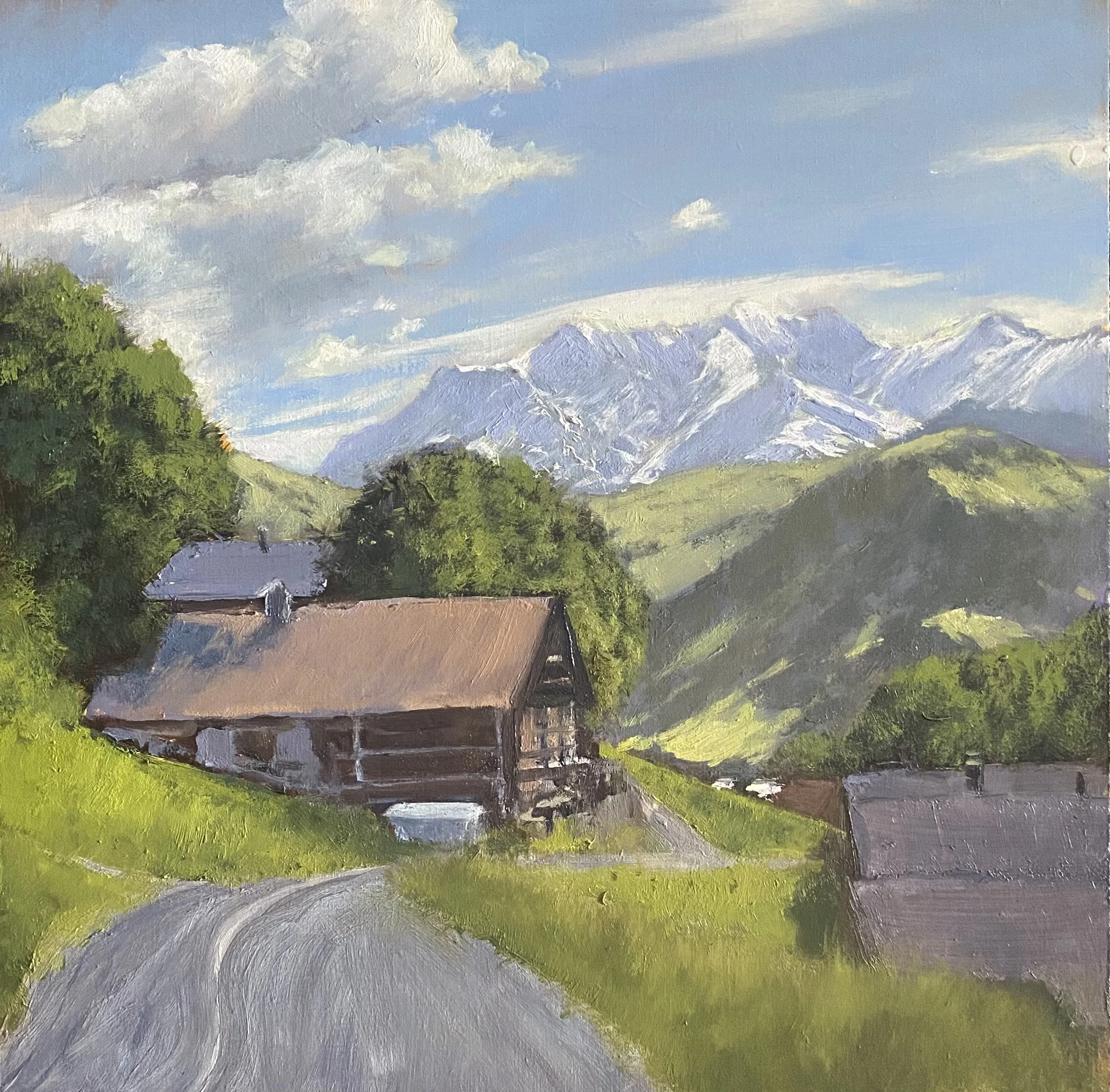 En descendant du col des Saisies. 30 x 30cm