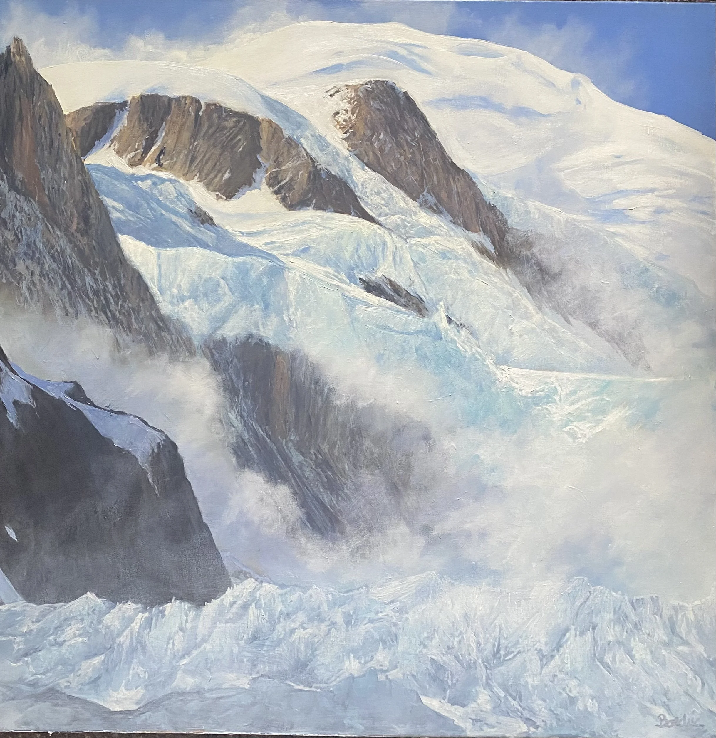 Vent et lumière sur le Mont Blanc. 80 x 80cm