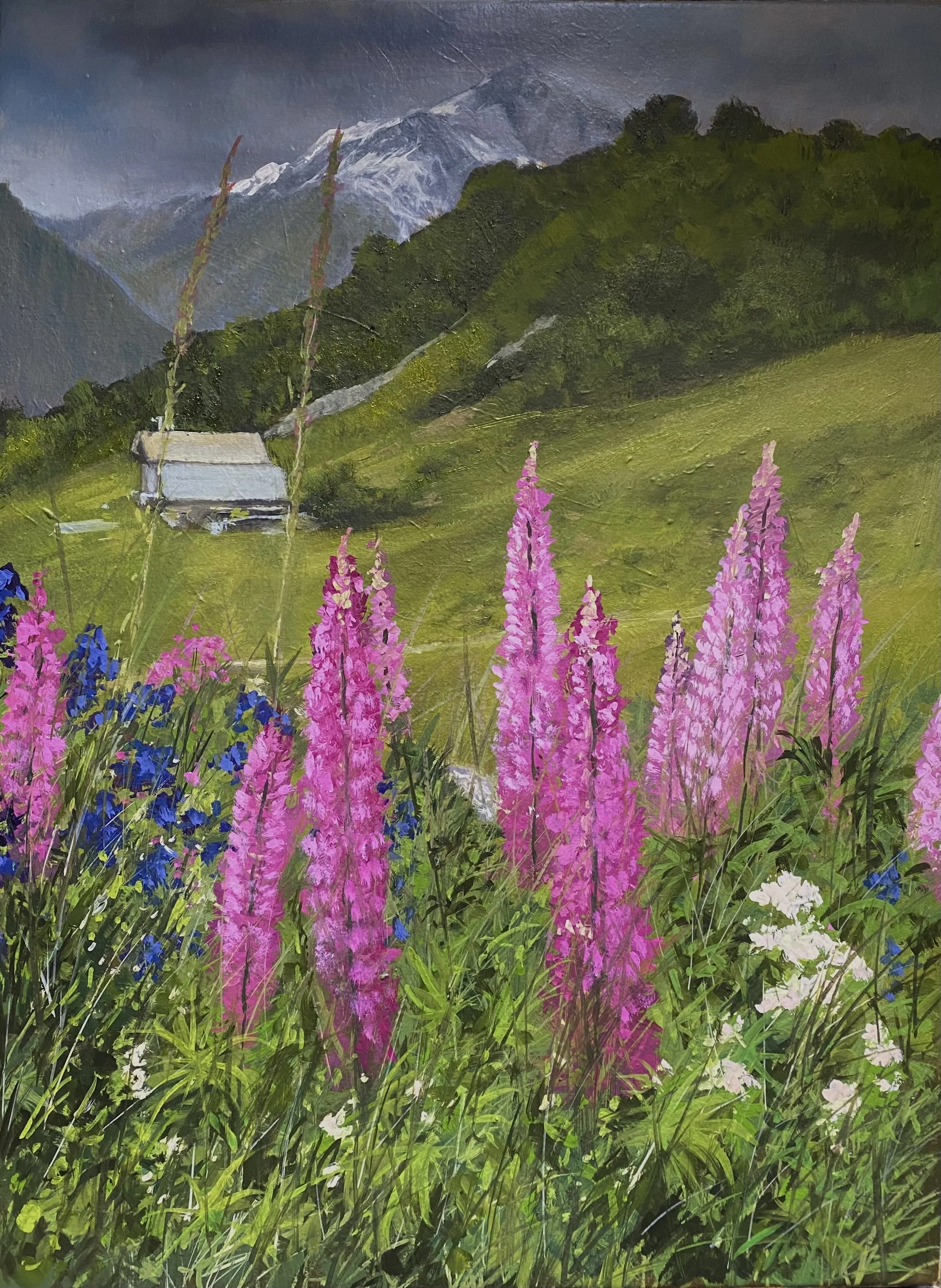 Lupins et fleurs de printemps. 45 x 60cm