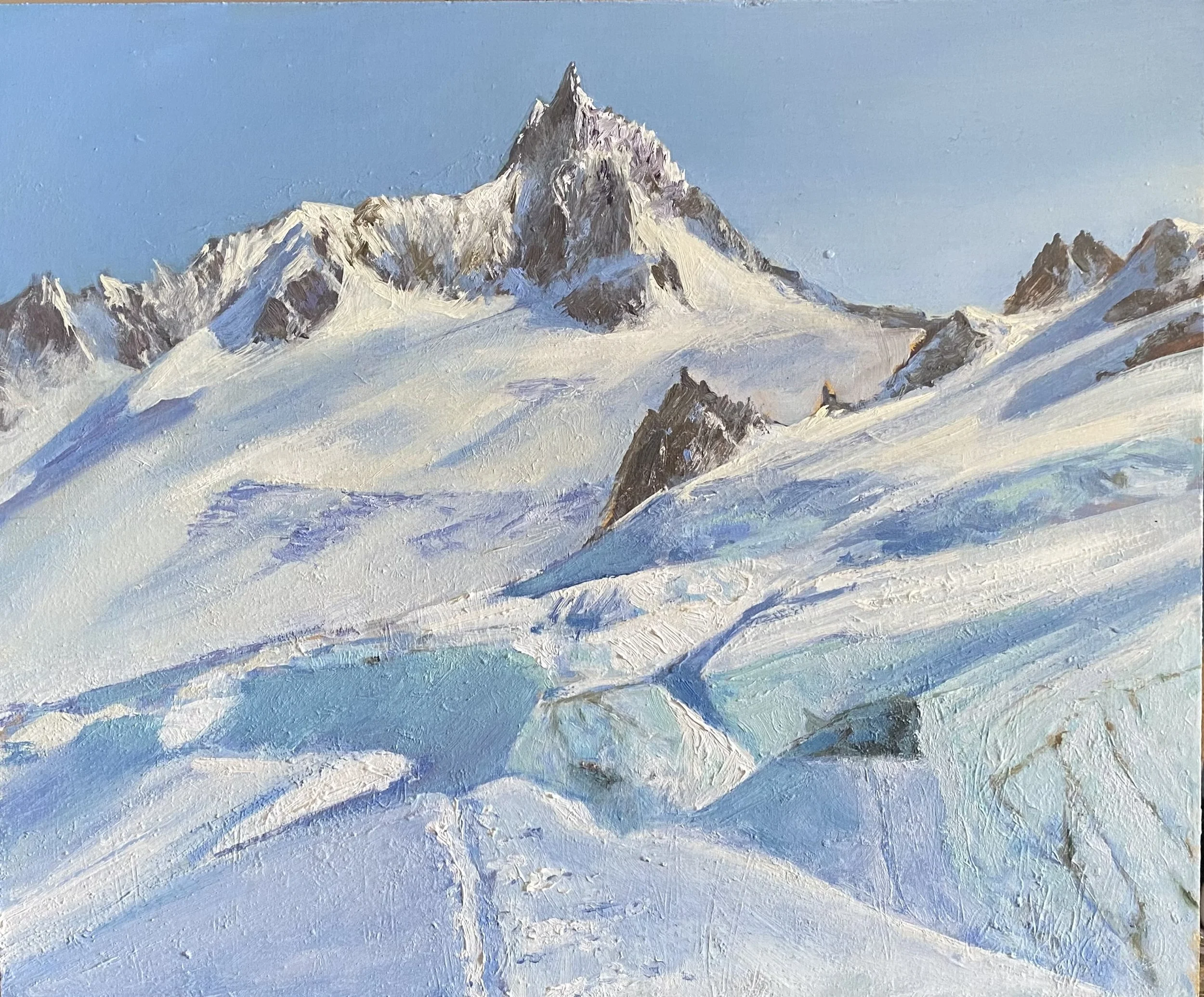 Etude pour la Vallee Blanche, neige et seracs.  25 x 30cm