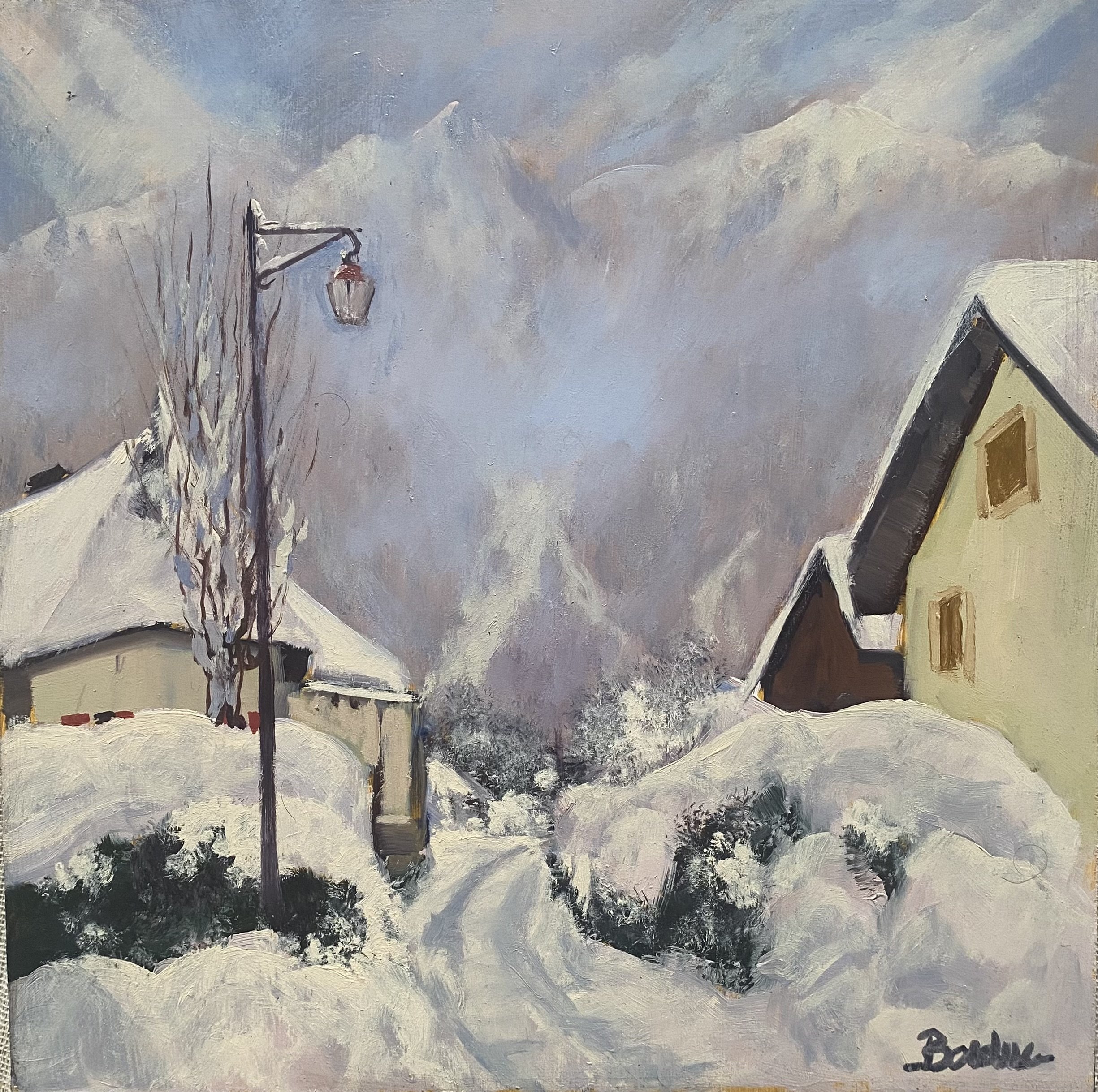 Neige pastelle en hiver 30 x 30cm