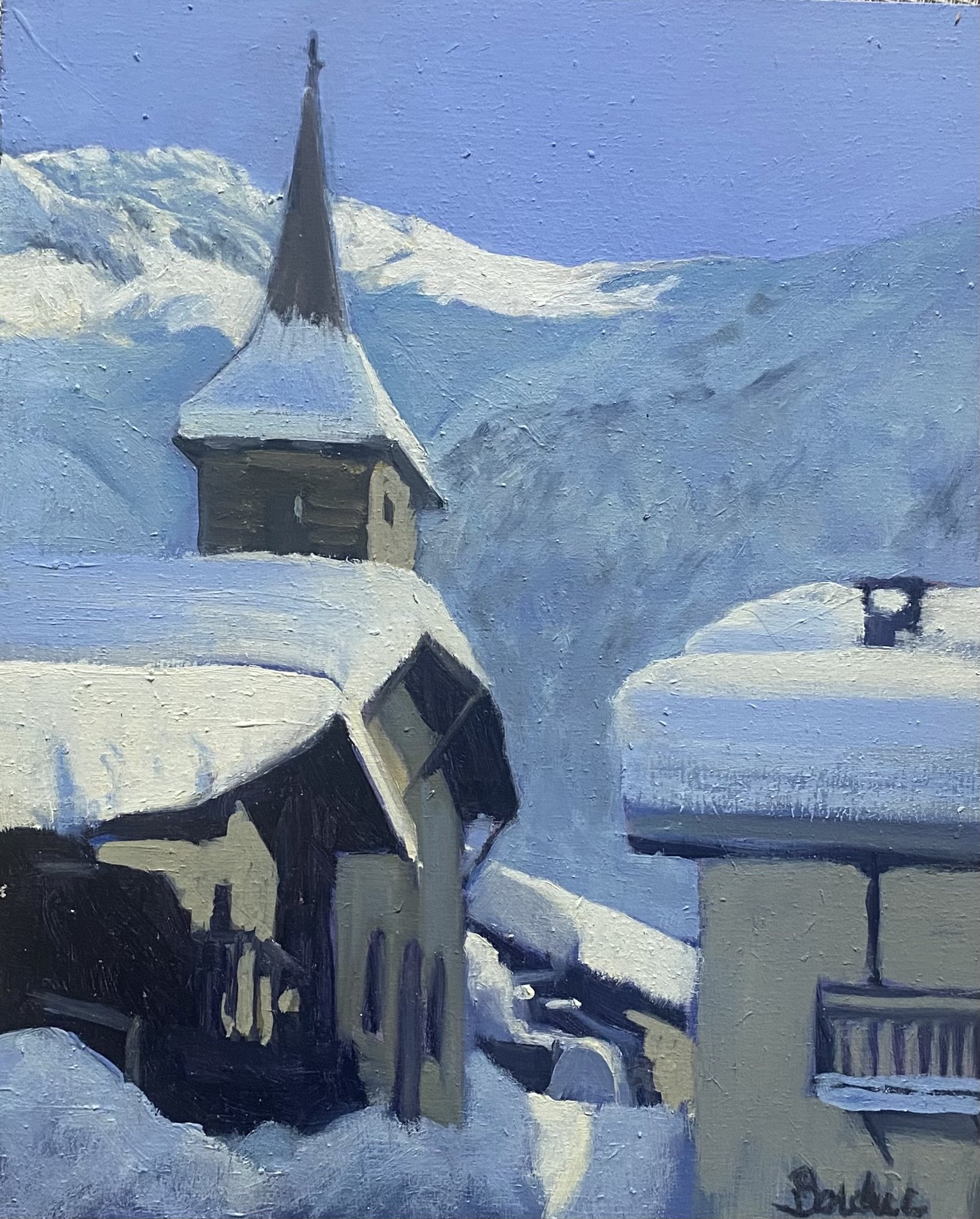 Neige et glace au village du Tour 22 x 27cm