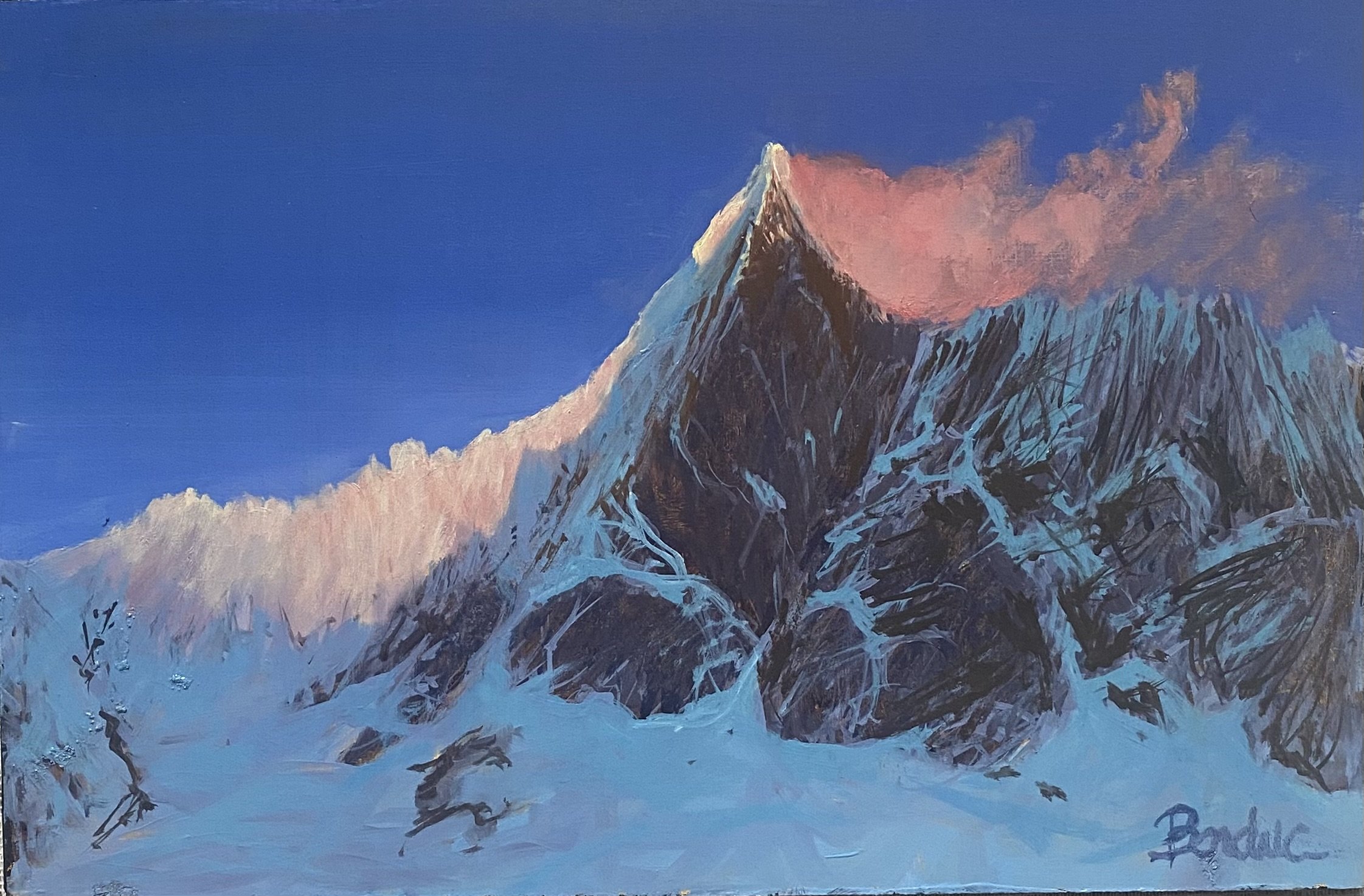 Lumiere du soir sur les Drus et la Verte 20 x 30cm