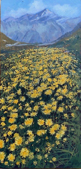 Fleurs de montagne 3. Huile sur plaque 20 x 40 cm. SOLD