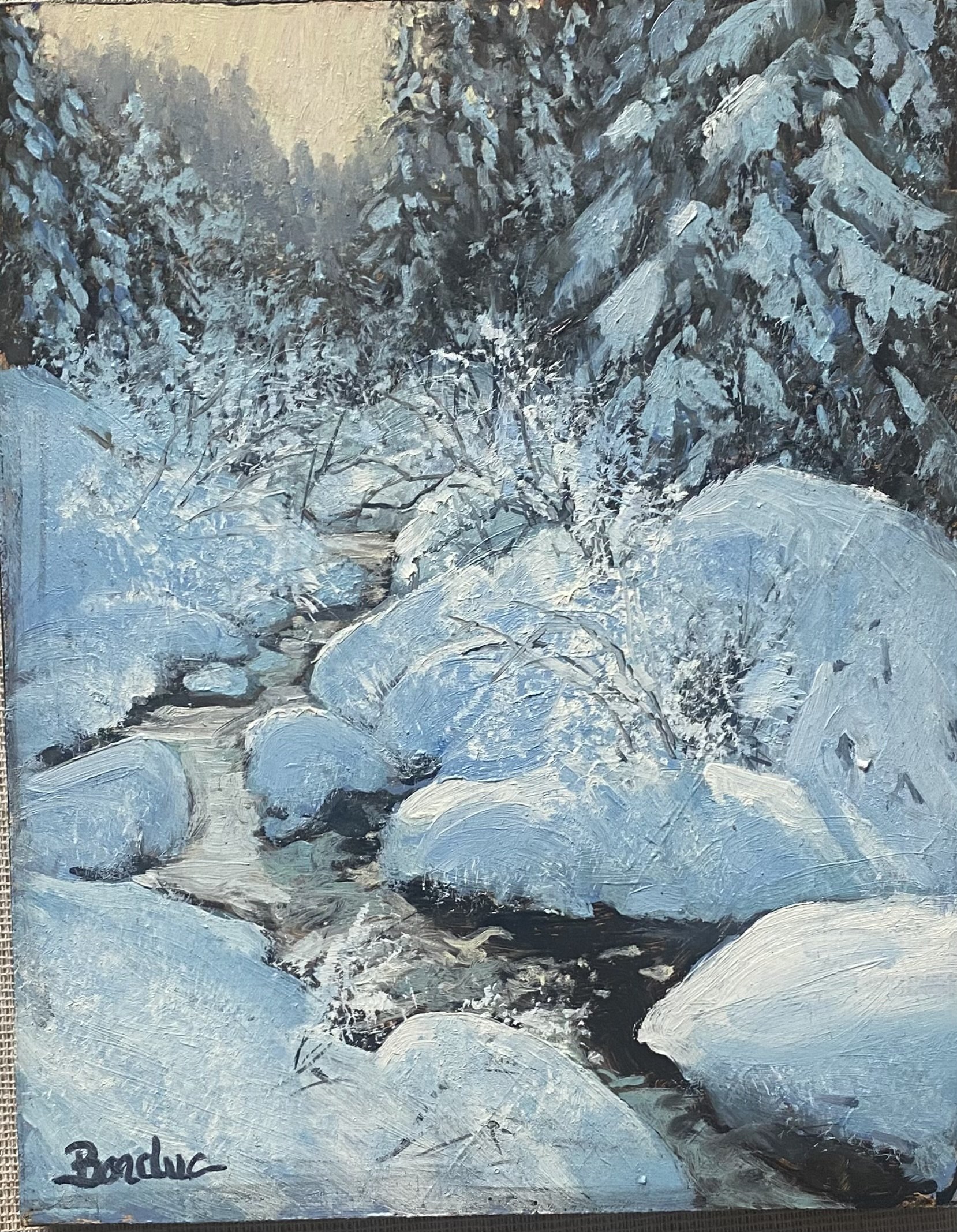 Etude de neige dans un torrent 20 x 25cm