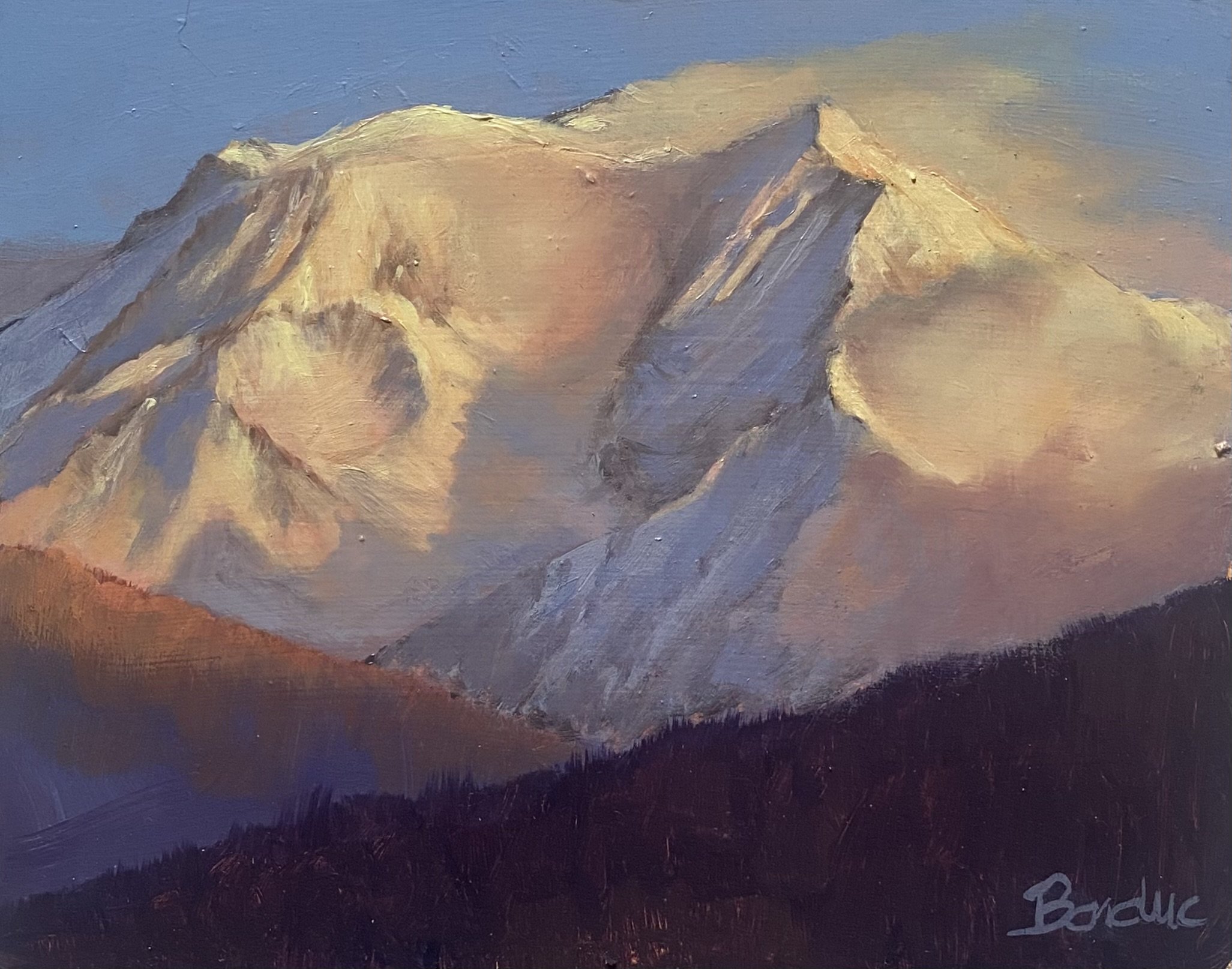 Lumiere du soir sur le Mont Blanc. 20 x 30cm