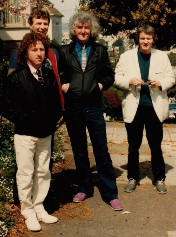 Touring with De Danann, USA, 1983. Frankie Gavin, Kevin Macleod, Alec Finn & Mairtin O'Connor.