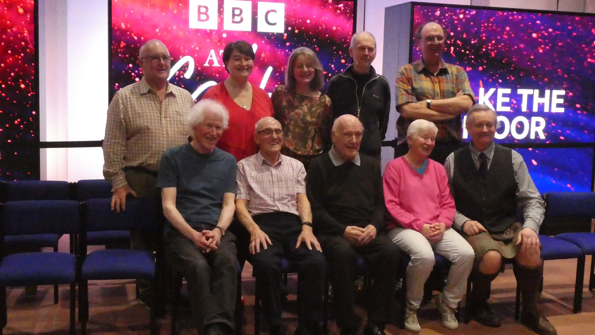 The Occasionals, 'Take The Floor', BBC Radio Scotland, Pacific Quay, Glasgow, 24th January 2026. Back Row - Neil MacMillan, Angela McEachern, Alison Smith, Malcolm Jones, Kevin Macleod. Front row - Freeland Barbour, Gus Millar, Jimmy Little, Sheila M