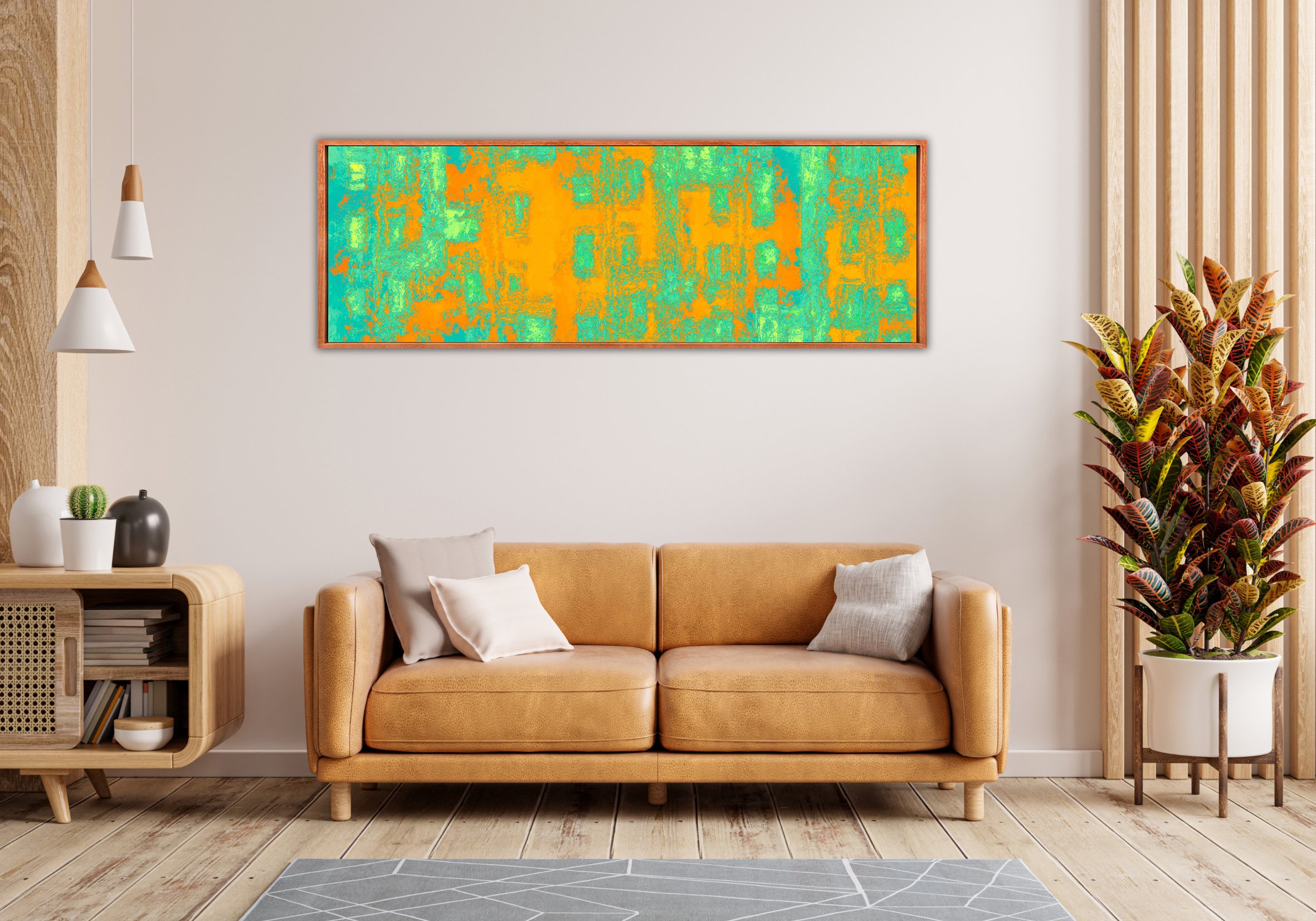 ORANGE AND GREEN AND YELLOW ABSTRACT NATURAL WOOD FRAME.jpg
