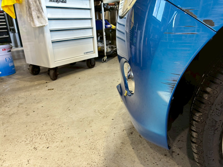 Damages on the bumper and fenders