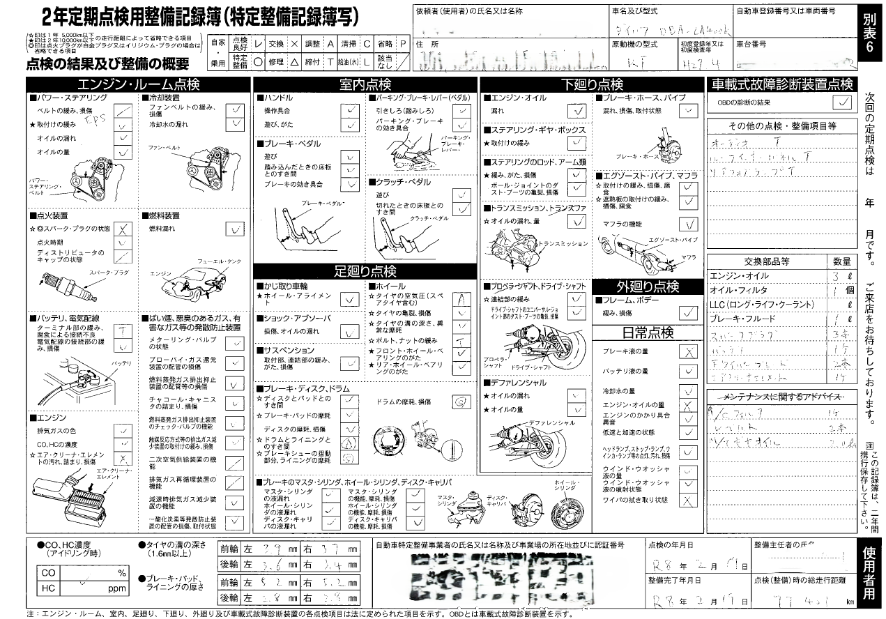   The actual 24-month inspection record supplied with this Robe S. Personal and vehicle-identifying information has been removed.  