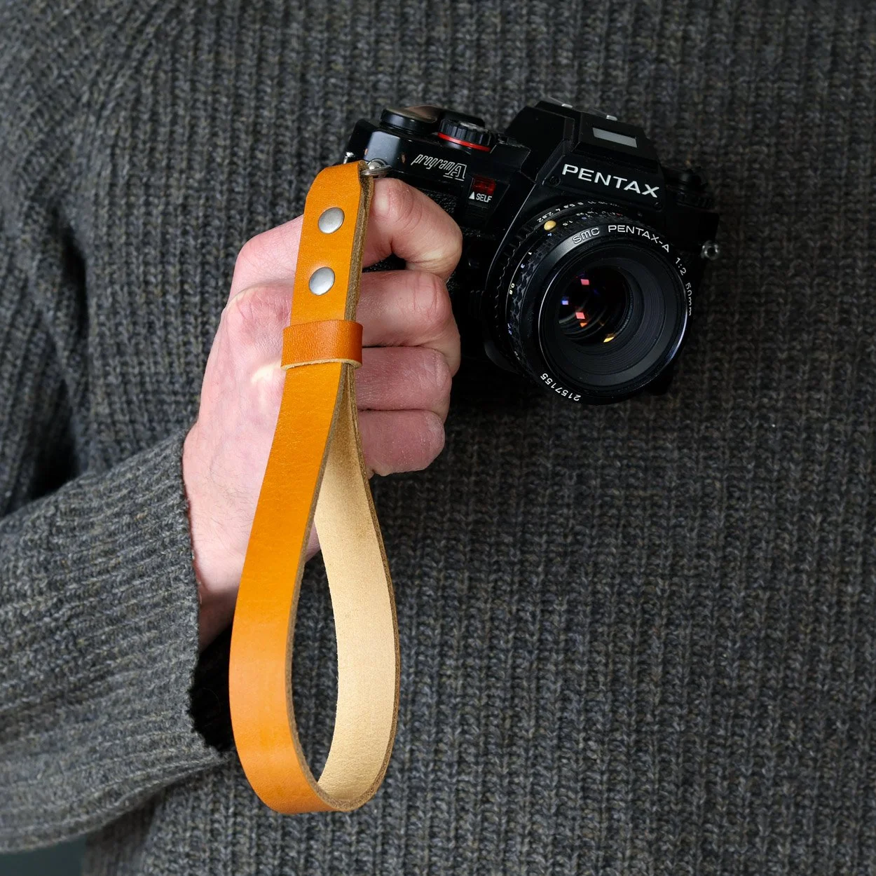 whiskey leather camera strap wrist