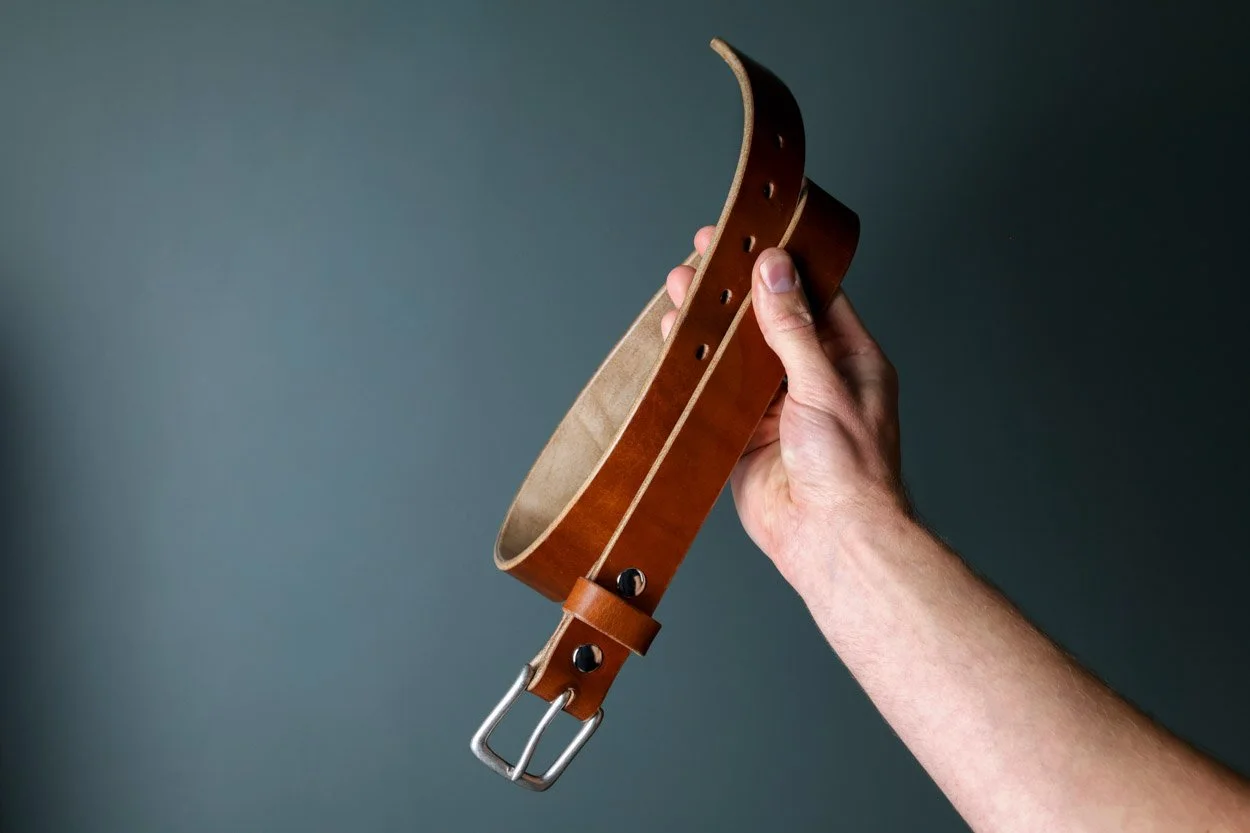 Mens brown leather belt with buckle