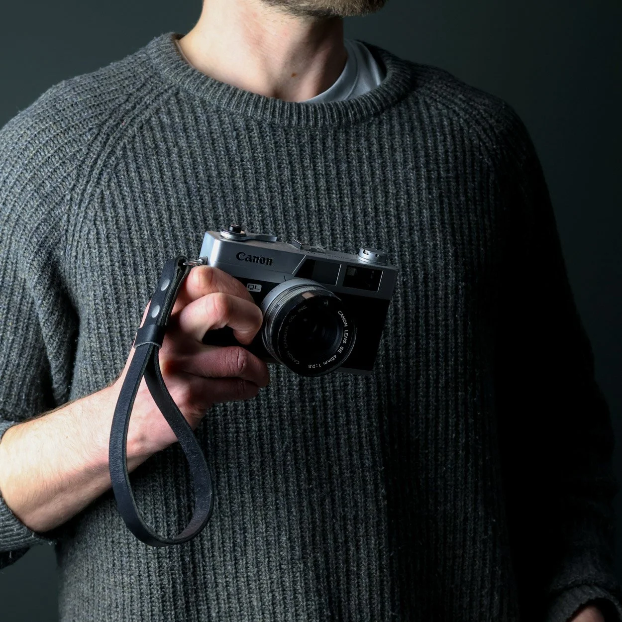 Black camera wrist strap handmade in the UK