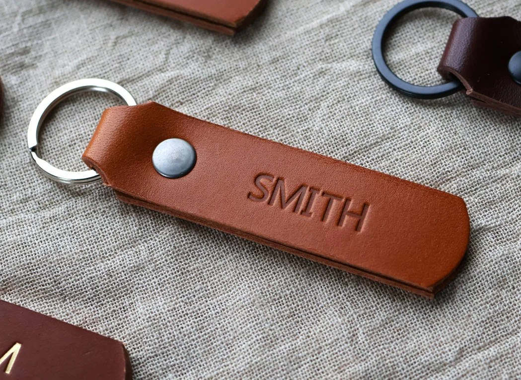Customised leather keyring name