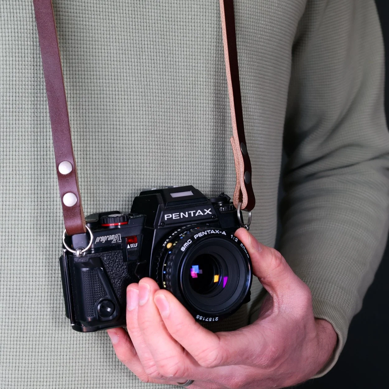 Stride thin leather camera strap close fujifilm camera