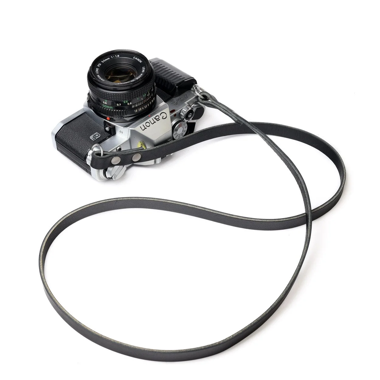 Black thin leather camera strap