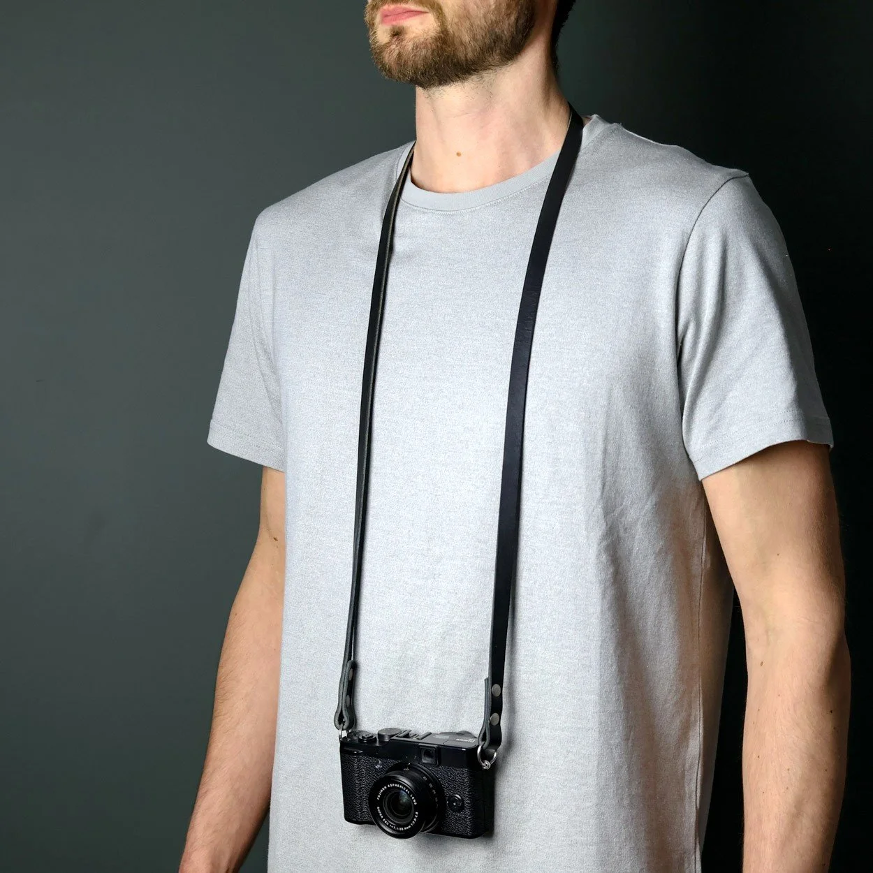 Black leather neck strap