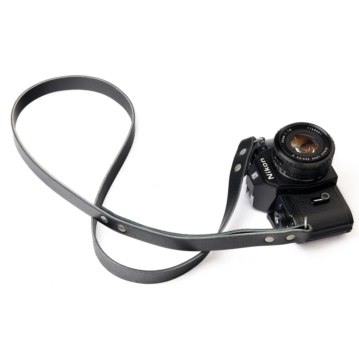 Black leather camera strap Nikon