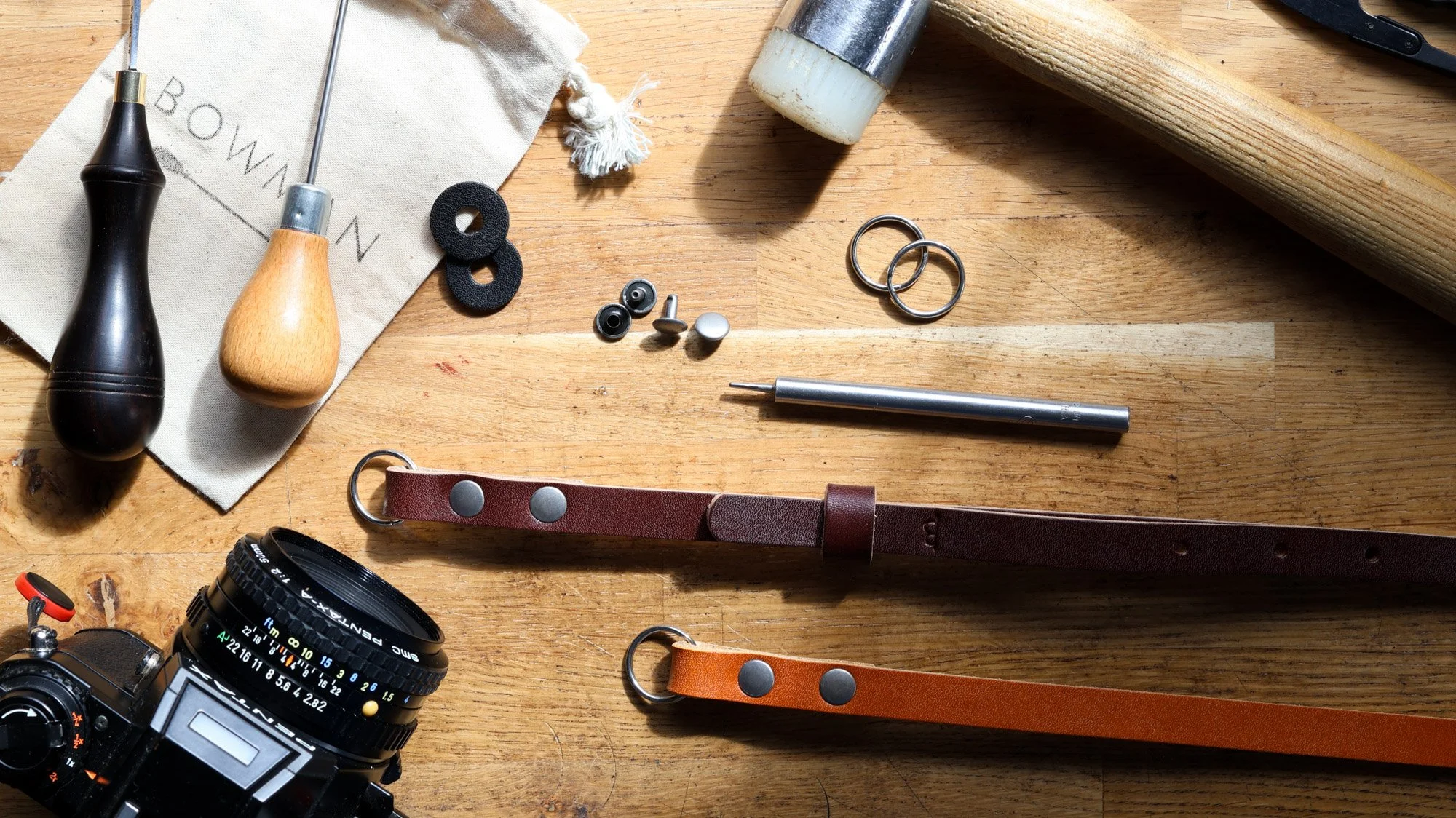 Leather camera straps handmade in the UK