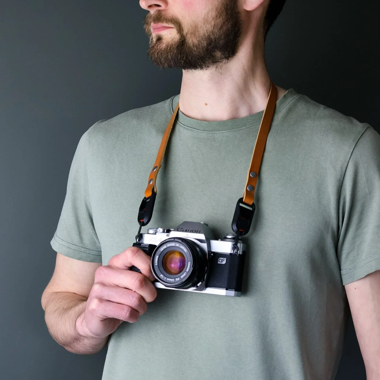 Short camera neck strap with Canon camera peak design anchors