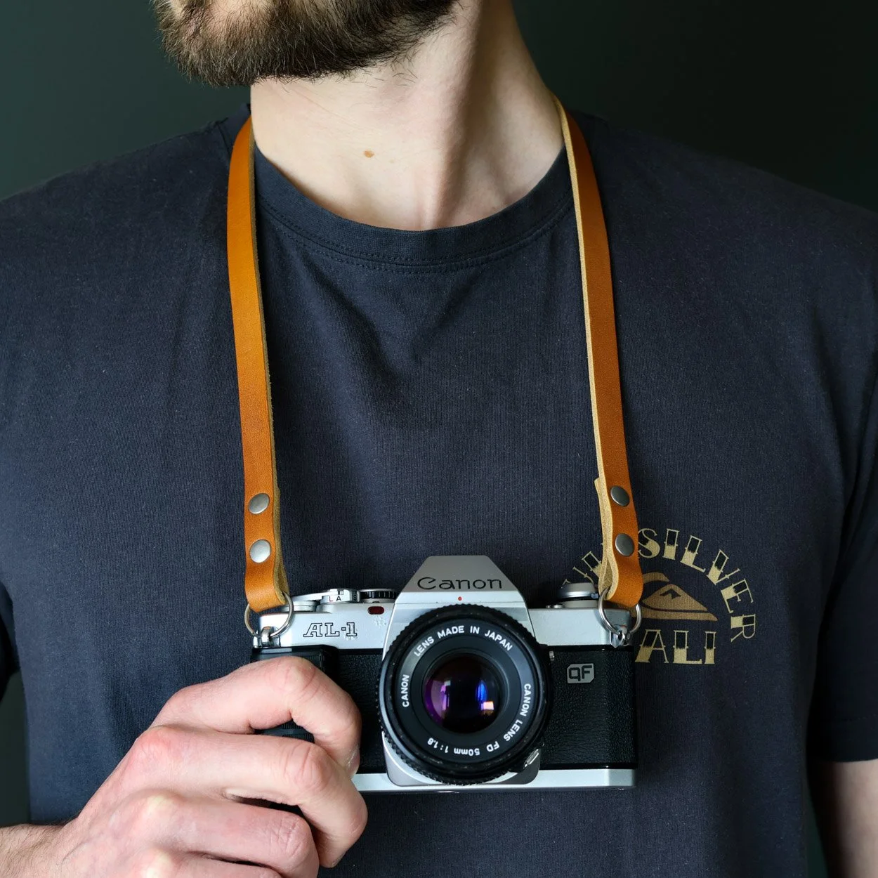 Short leather camera neck strap canon