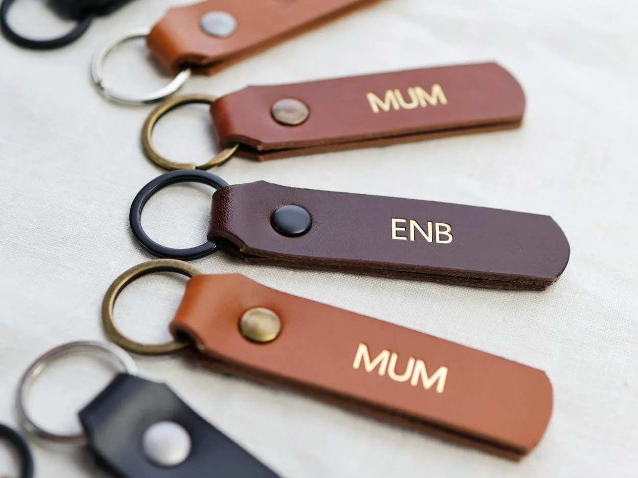 Personalised leather keyrings Mum initials