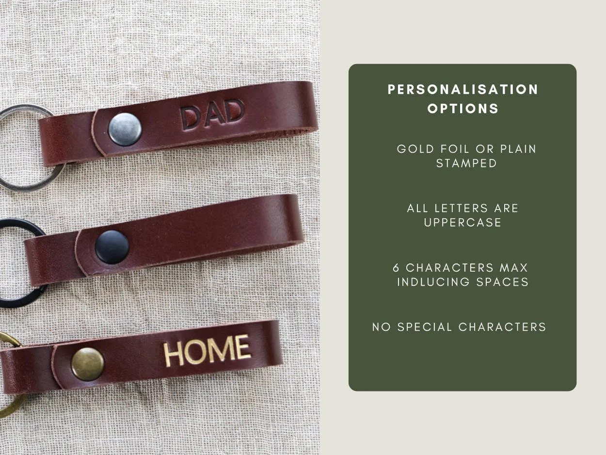 Personalisation options for custom leather keyrings