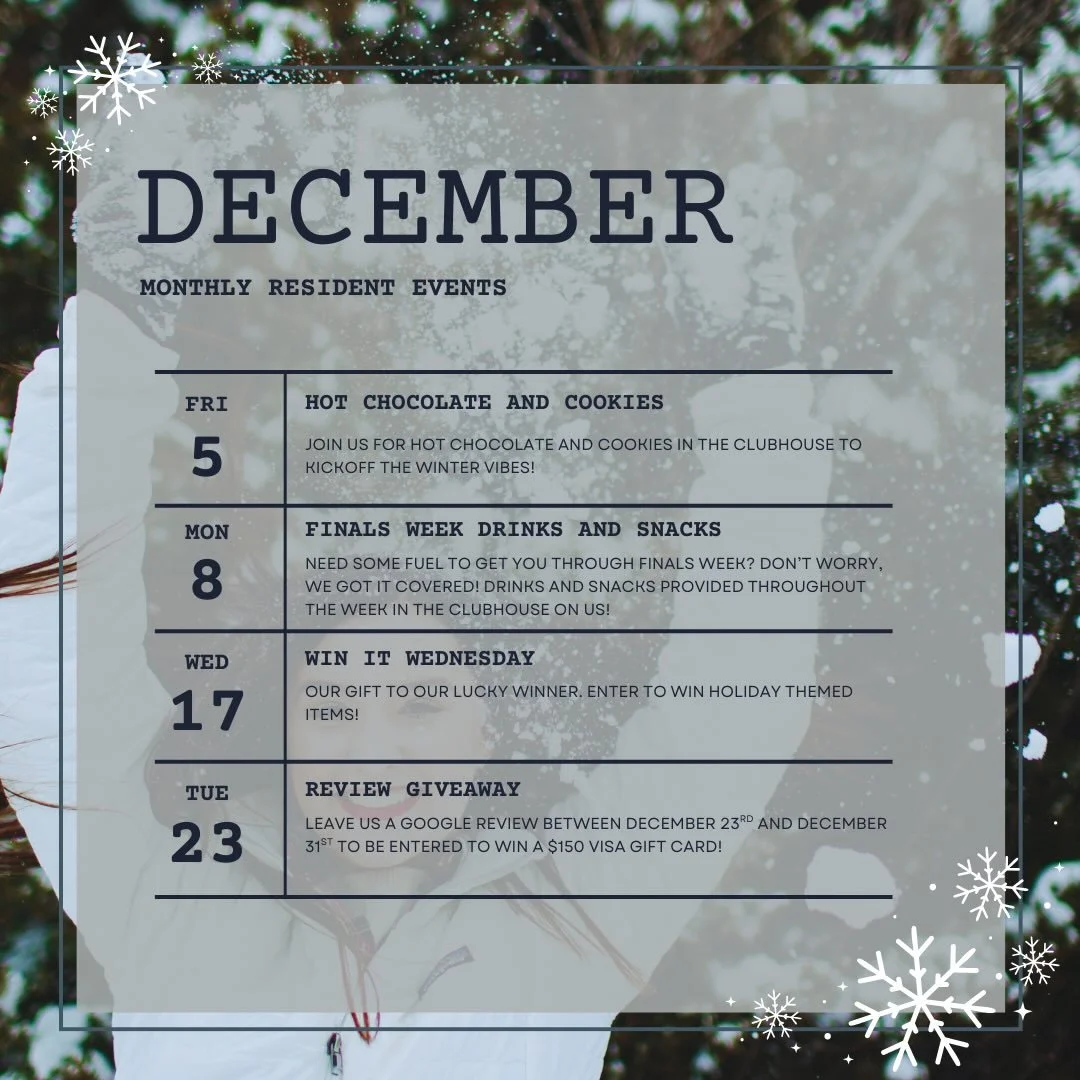 TIS&rsquo; THE SEASON 🎄

Our resident events for the month of December! Make sure to save these dates and watch for update posts throughout the month. You don&rsquo;t want to miss out!

#studenthousing #miamioh #collegelife