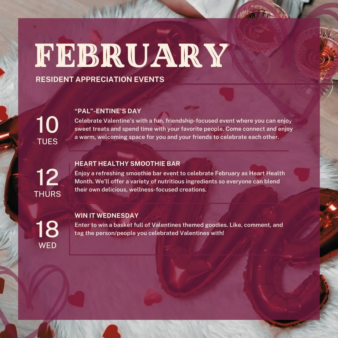 February Resident Events ❤️🌟

Here are the upcoming resident events for February! Stay tuned for more information to come.

Any event you&rsquo;d really love to see included for March? Let us know in the comments!

#studenthousing #miamioh #studentl