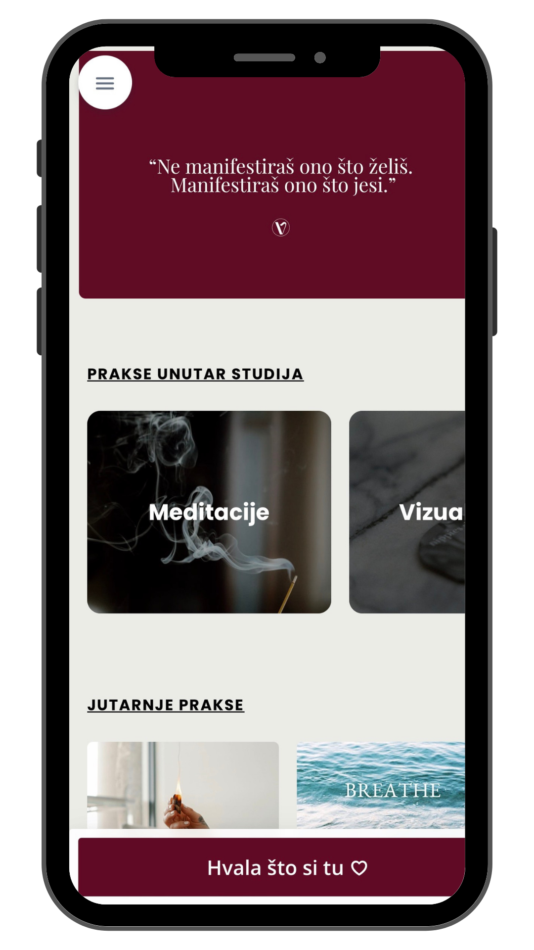 Mobilna aplikacija za meditaciju, manifestaciju i svjesno kreiranje života s inspirativnim sadržajem na hrvatskom jeziku.
