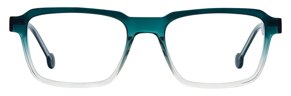 Rectangle eyeglasses with gradiant green to clear frames