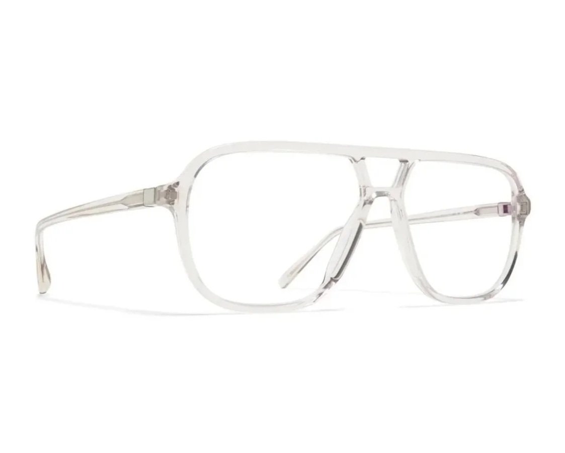 Aviator eyeglasses with a clear frame on a white background