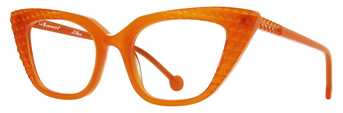 Bold, textured cat-eye frame in deep orange.