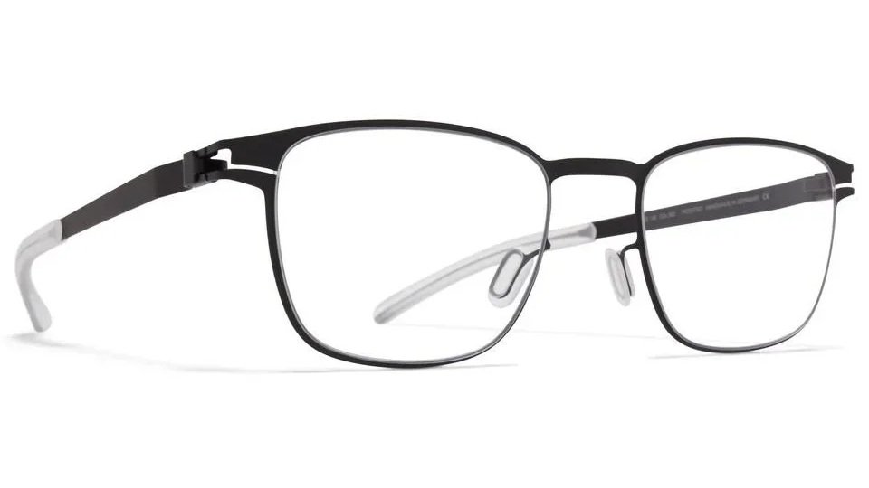 Black rectangular eyeglasses with thin metal frame