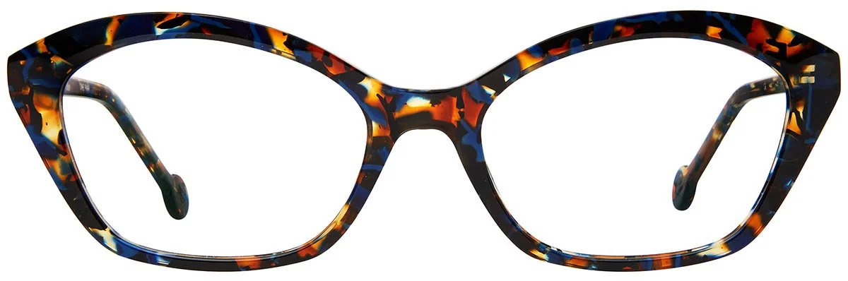 Black print cat-eye glasses with clear lenses