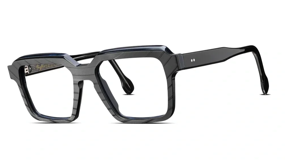 Black eyeglass frames with textured pattern