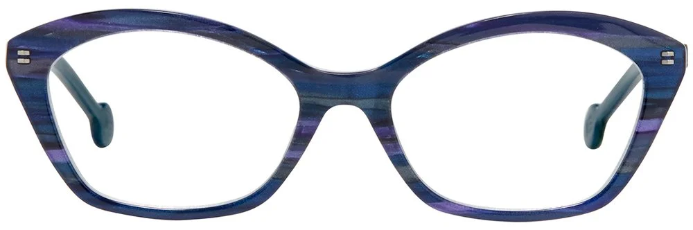 Subtle cat-eye frame in purple and blue print