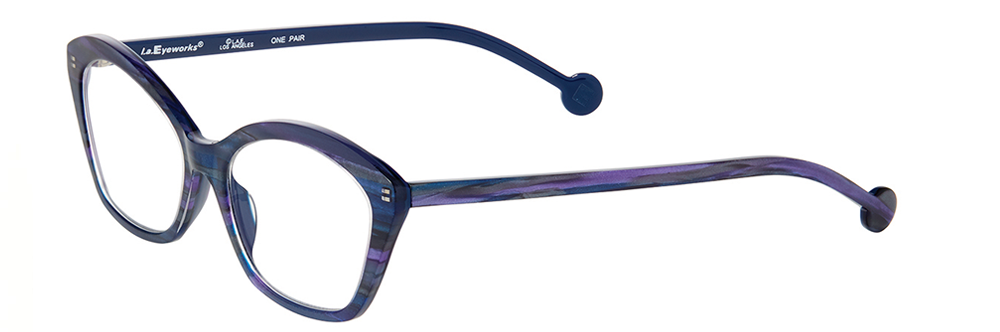 Subtle cat-eye frame in purple and blue print