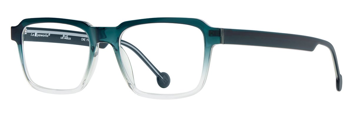 Rectangle eyeglasses with gradiant green to clear frames