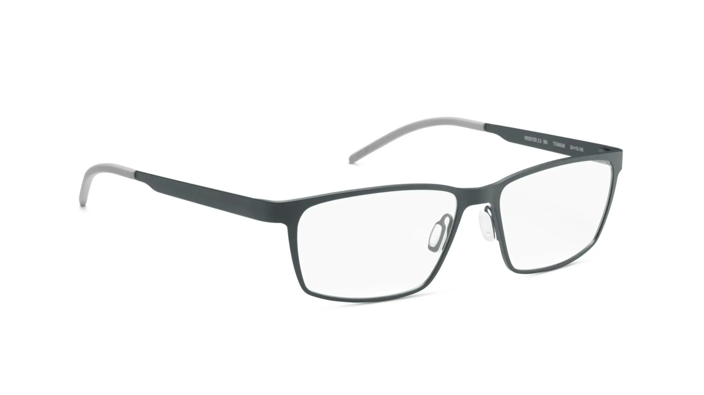 Black and gray metal rectangular eyeglasses with a bold temple