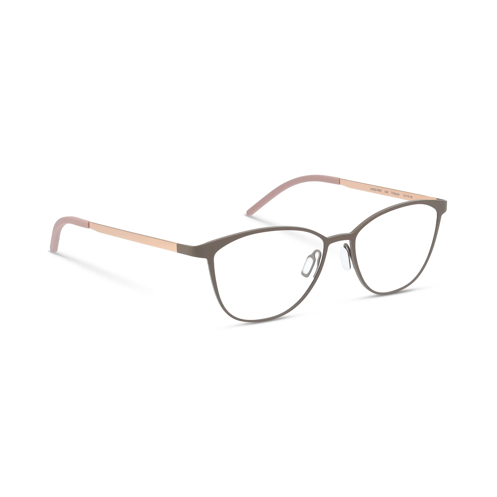 Minimalist eyeglasses with thin metal frame in brown and pink gold